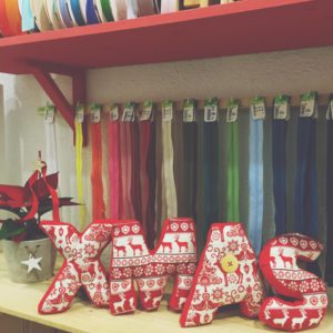 Christmas fabrics and decorative letters