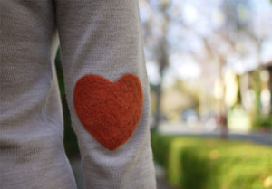 heart-shaped felted wool elbow patches