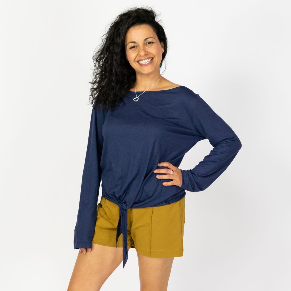 Front-Knot Boat-Neck Top