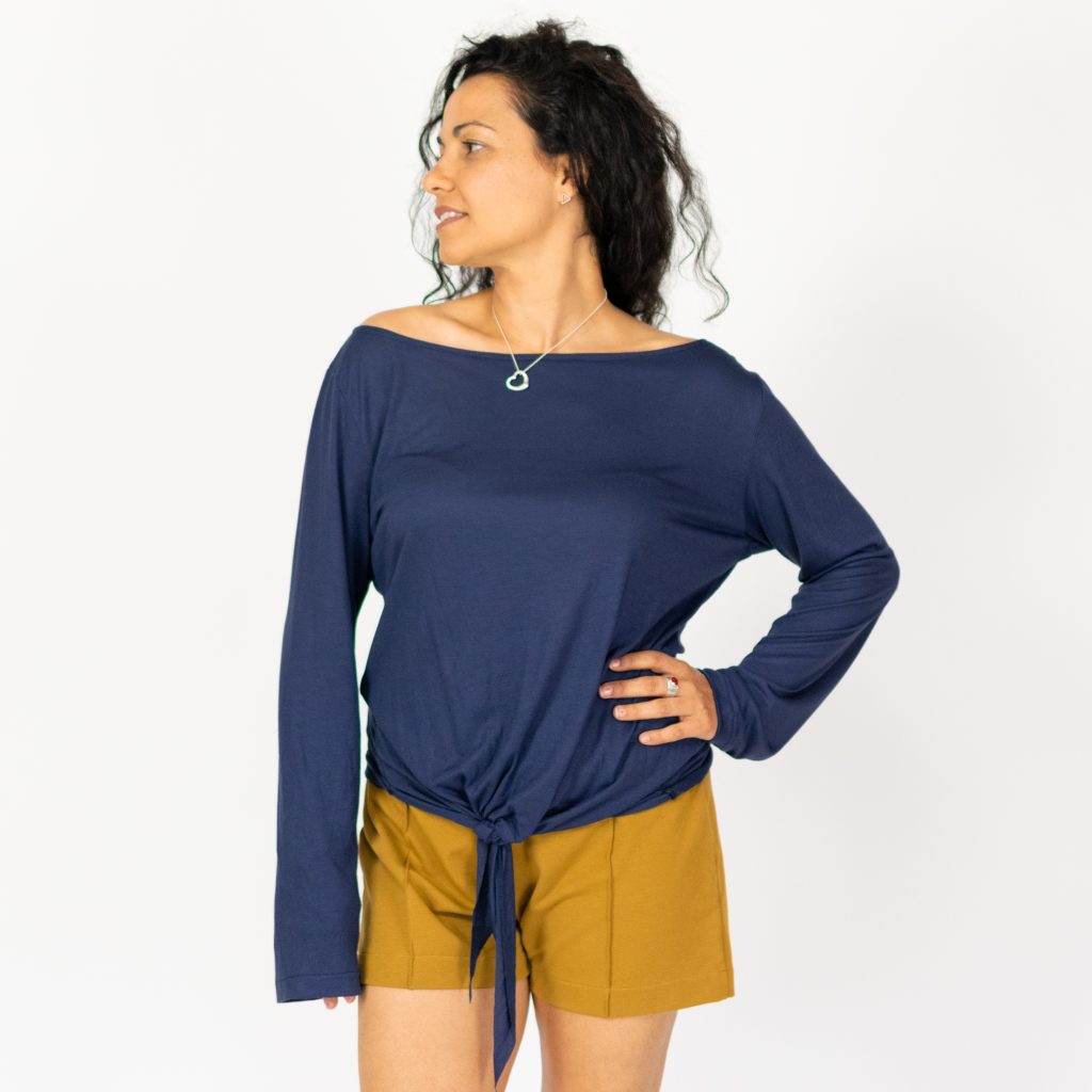 Front-Knot Boat-Neck Top