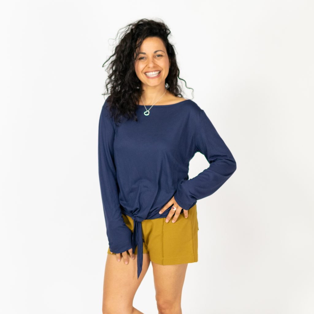 Front-Knot Boat-Neck Top