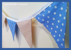 beige and blue polka-dot bunting